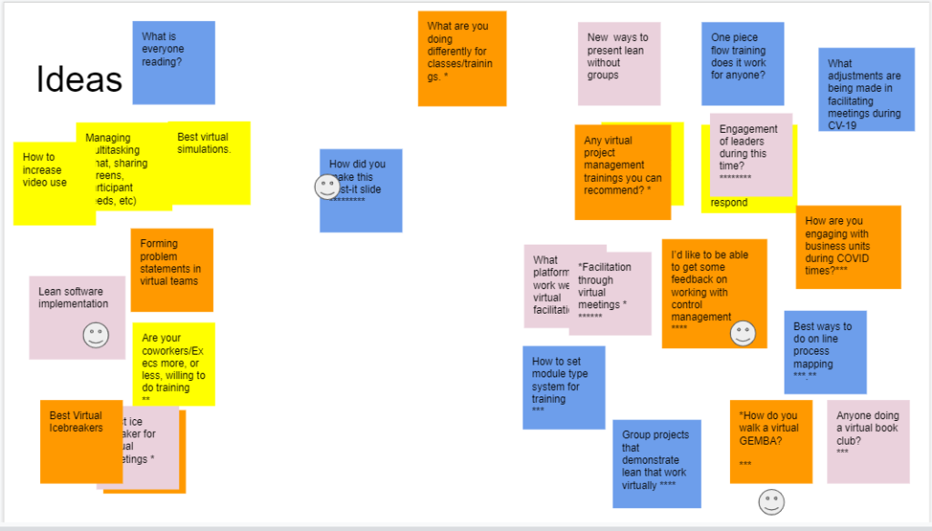 Colorful digital sticky notes about Lean ideas