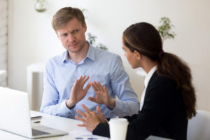 office worker shows reluctance