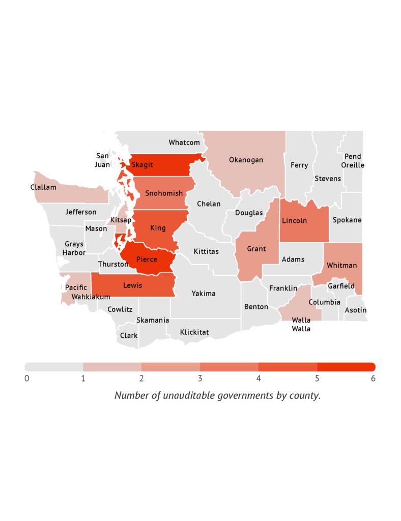 Map showing number of unauditable governments by county