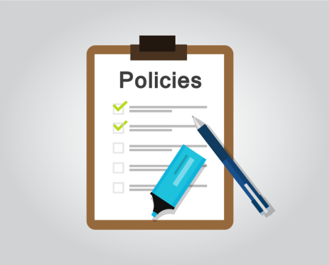 Illustration of a clipboard with a document titled "policies."