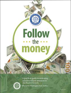 Front cover of the Follow the Money resource with cash flowing and SAO's logo